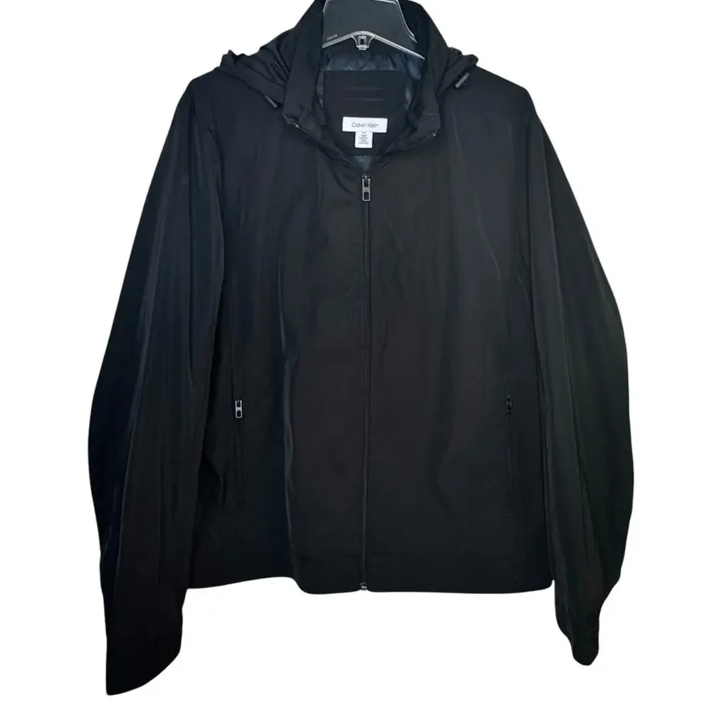 CALVIN KLEIN Men's Black Mid weight Hooded Casual Rain Jacket size Large